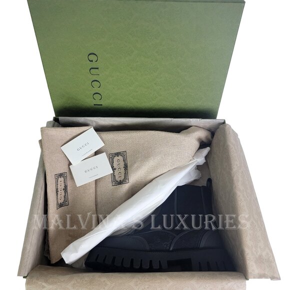 GUCCI BOOTS MENS GG CANVAS CHUNKY LUG SOLE ANKLE  sz 9 / 9.5 US - Picture 14 of 15